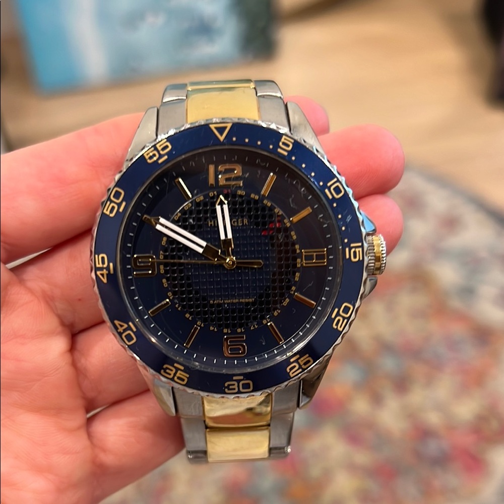 Tommy Hilfiger Blue and Gold Watch